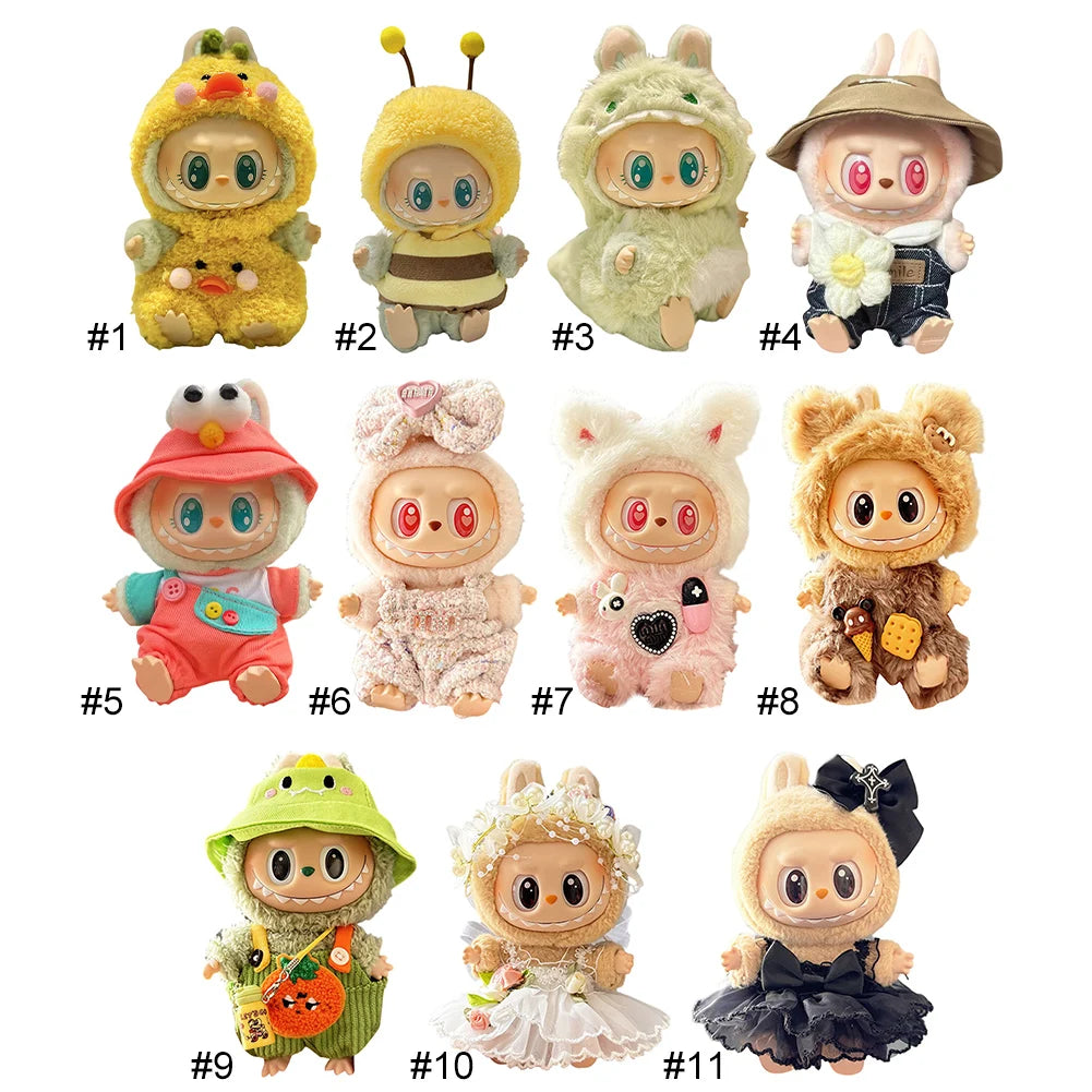 Labubu 17cm Plush Doll Clothes Outfit | K-Pop Inspired Overalls & Party Accessories (Clothing Only)