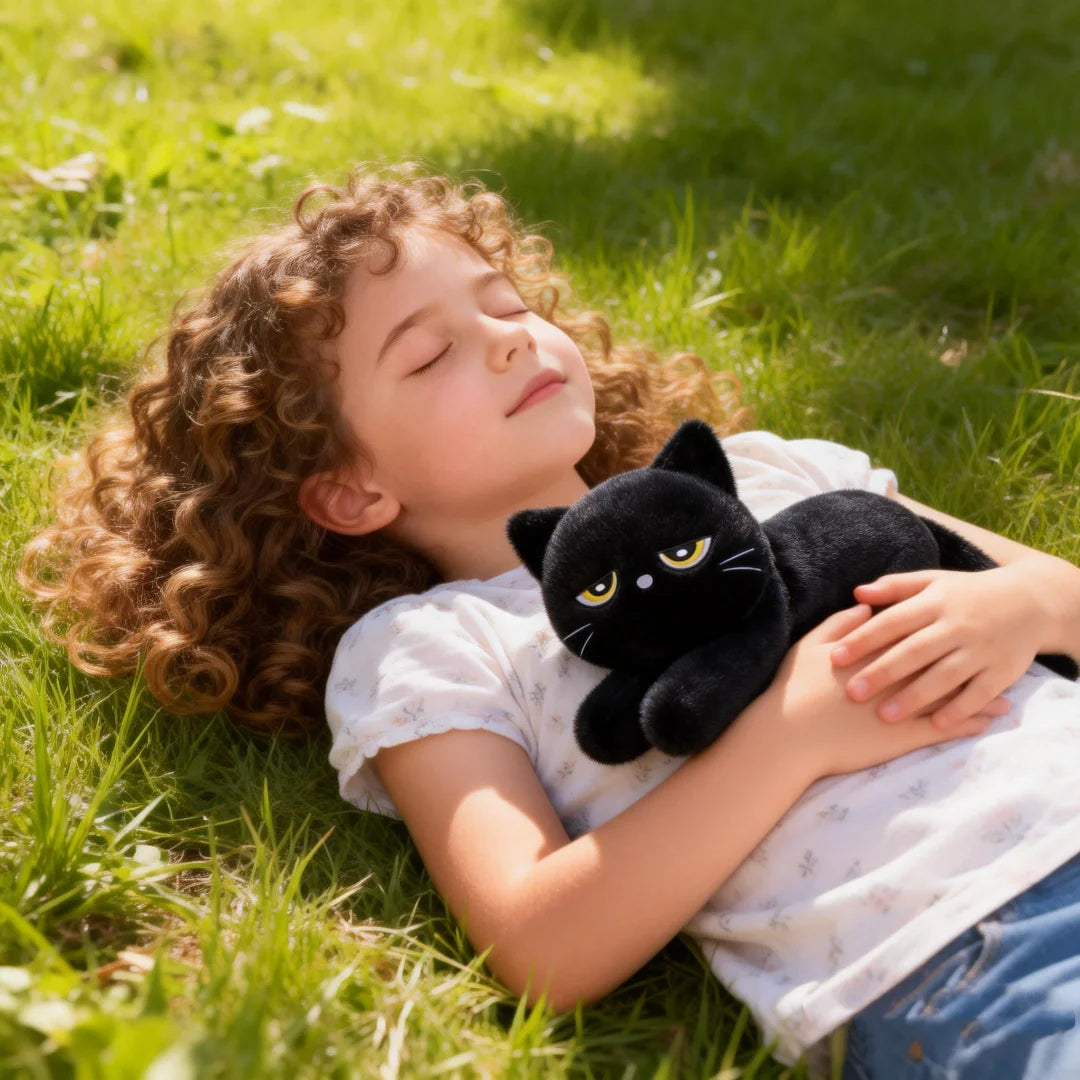 Cute Half Round Eyed Black Cat Plush box art view