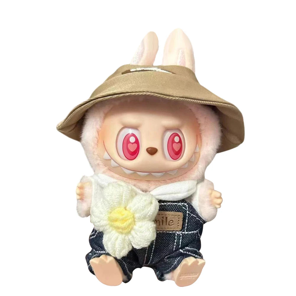 Labubu 17cm Plush Doll Clothes Outfit | K-Pop Inspired Overalls & Party Accessories (Clothing Only)