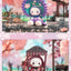 Two cute figurines with cherry blossom background