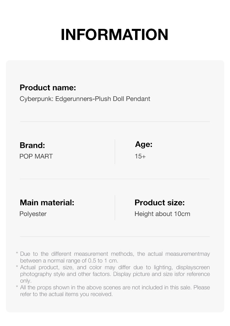 POP MART Cyberpunk Edgerunners Plush Doll Pendant