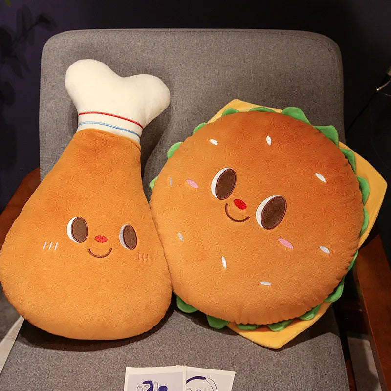 Fried Chicken Burger Plush Pillow – Kawaii Food Plush Toy