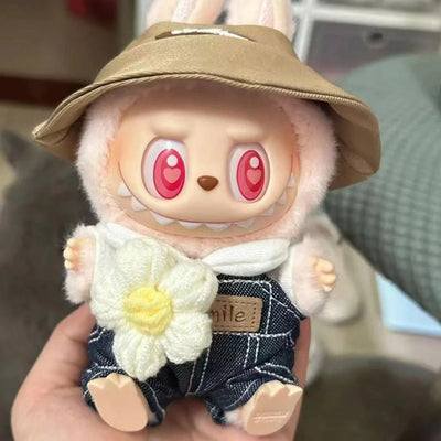 Labubu 17cm Plush Doll Clothes Outfit | K-Pop Inspired Overalls & Party Accessories (Clothing Only)