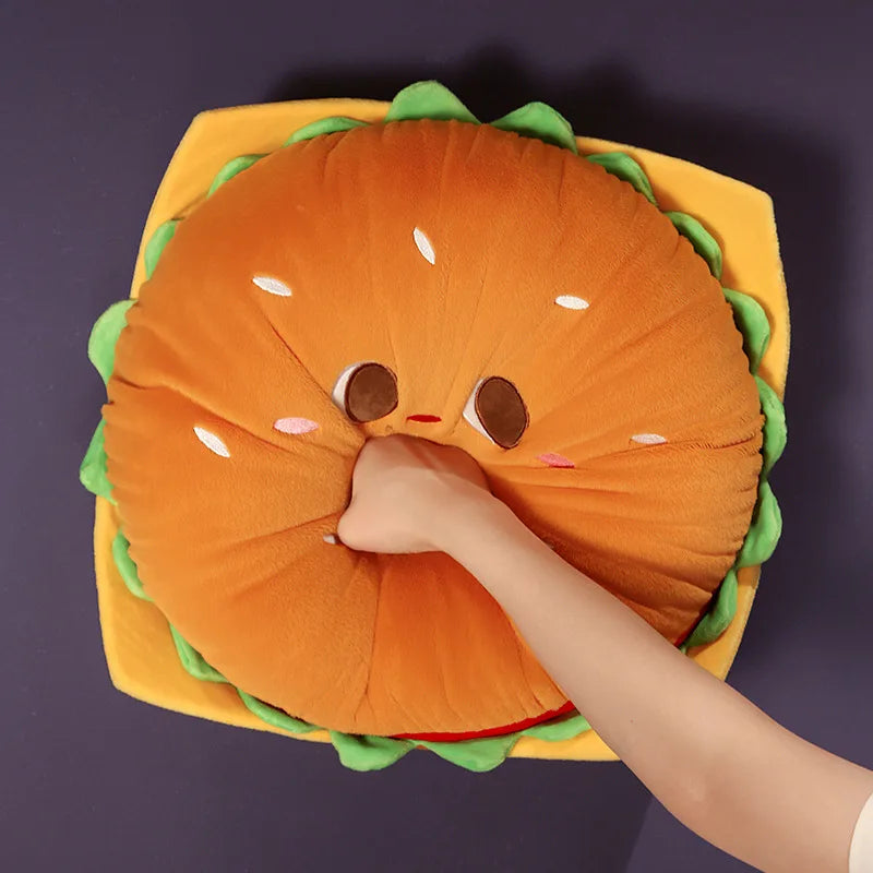 Fried Chicken Burger Plush Pillow – Kawaii Food Plush Toy