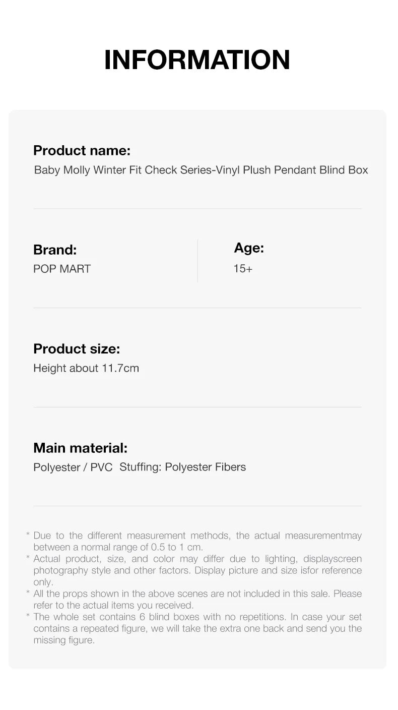 POP MART Baby Molly Winter Fit Check Vinyl Plush Pendant Blind Box