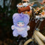 Plush keychain with cartoon character hanging from a bicycle handlebar