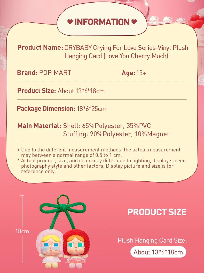 POP MART CRYBABY Crying For Love Vinyl Plush Hanging Card (Love You Cherry Much)