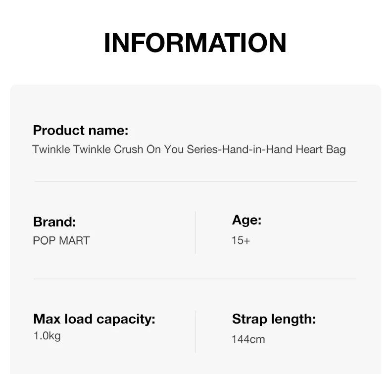 POP MART Twinkle Twinkle Crush On You Hand-in-Hand Heart Bag