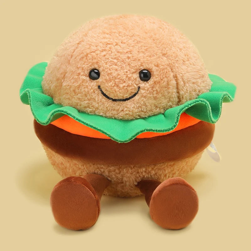 Kawaii Bakery Plush Set – Hamburger, Egg Tart, Toast, Bagel & Dorayaki Plushies
