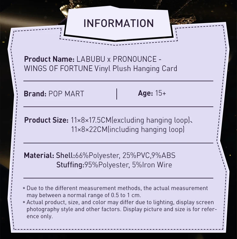 POP MART LABUBU x PRONOUNCE Wings of Fortune Vinyl Plush Hanging Card
