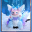 Fantasy creature with white fur, blue accents, and purple wings in a snowy landscape.
