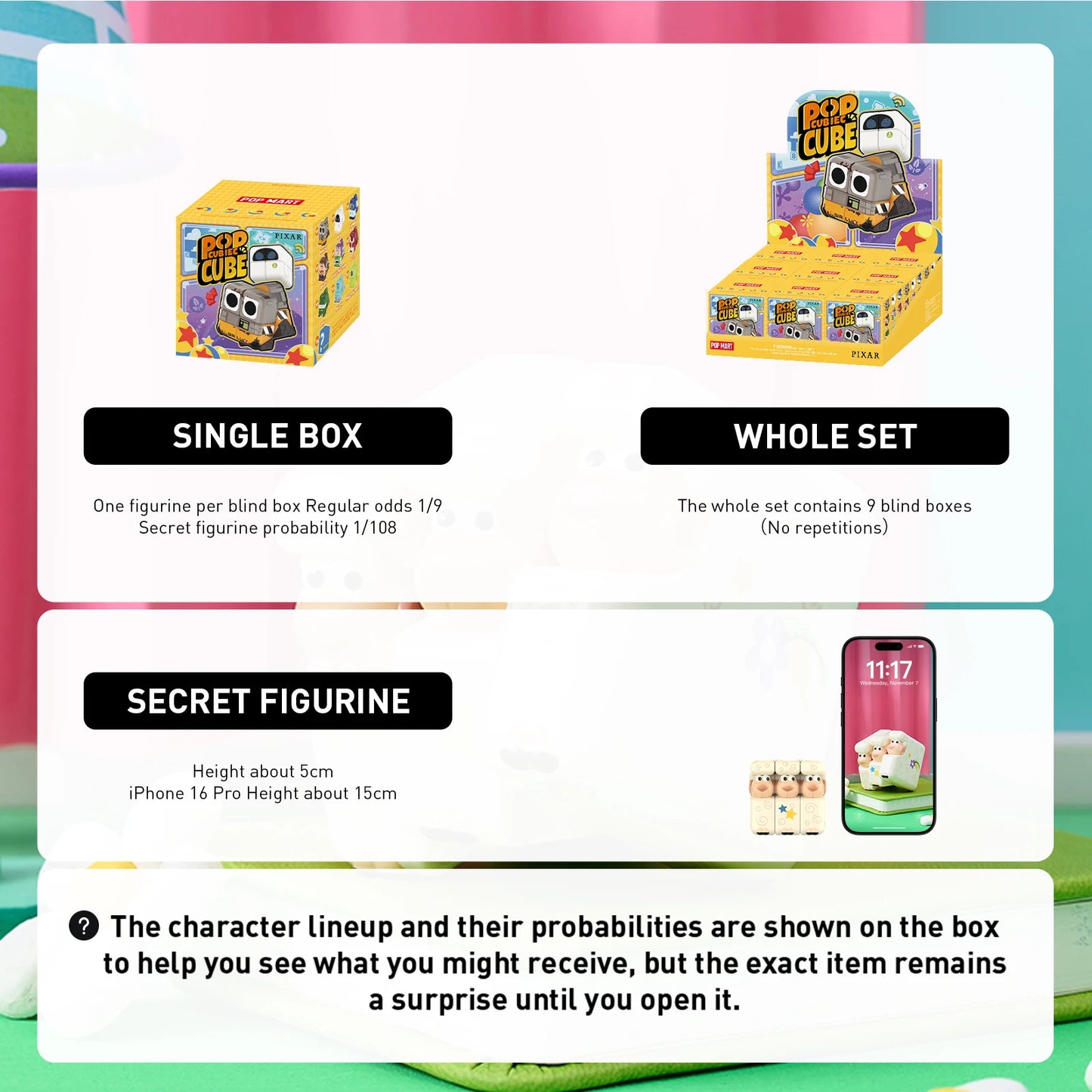 【】POP MART Disney/Pixar POP CUBE CUBIEC Series Figures 1/ POPMART side view