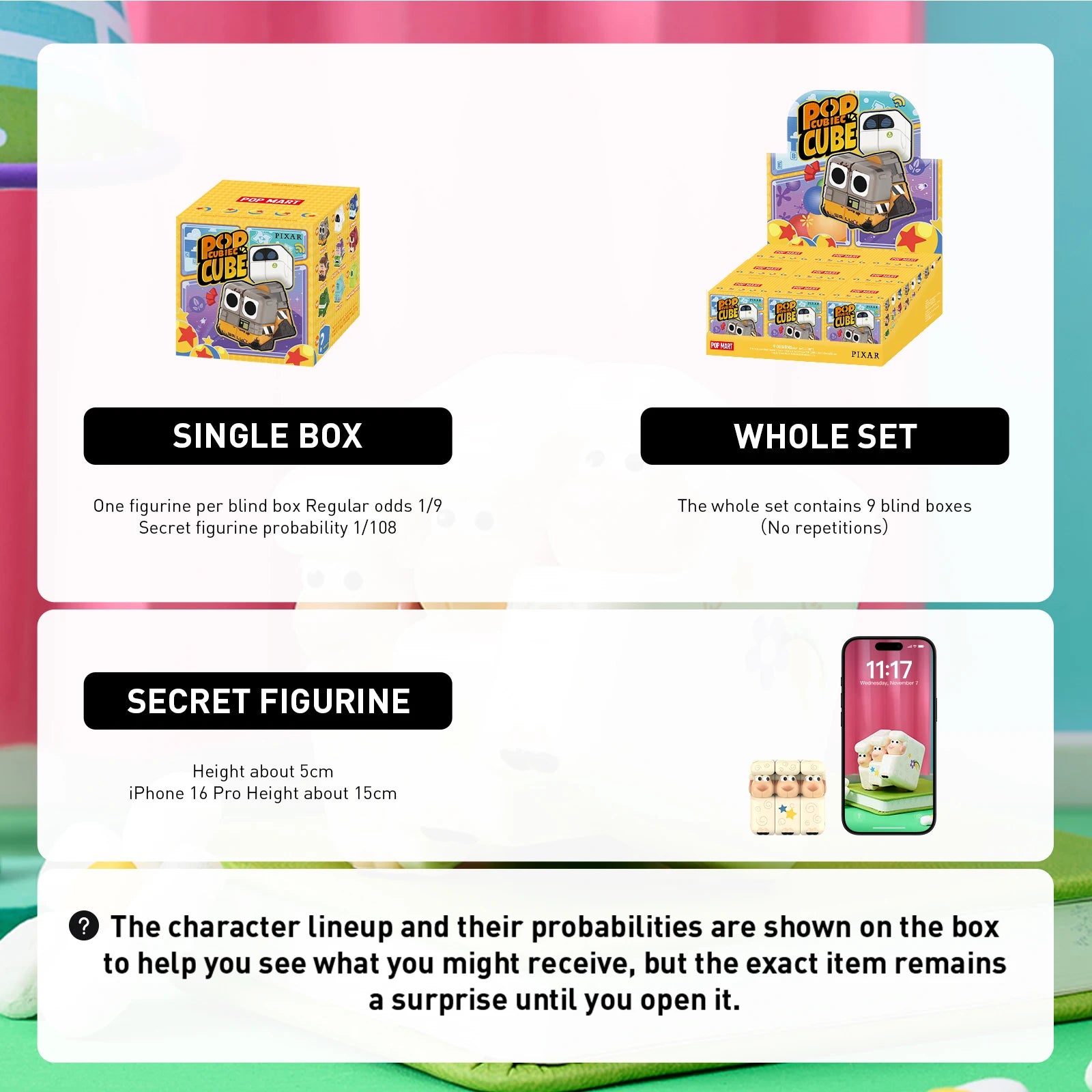 【】POP MART Disney/Pixar POP CUBE CUBIEC Series Figures 1/ POPMART side view