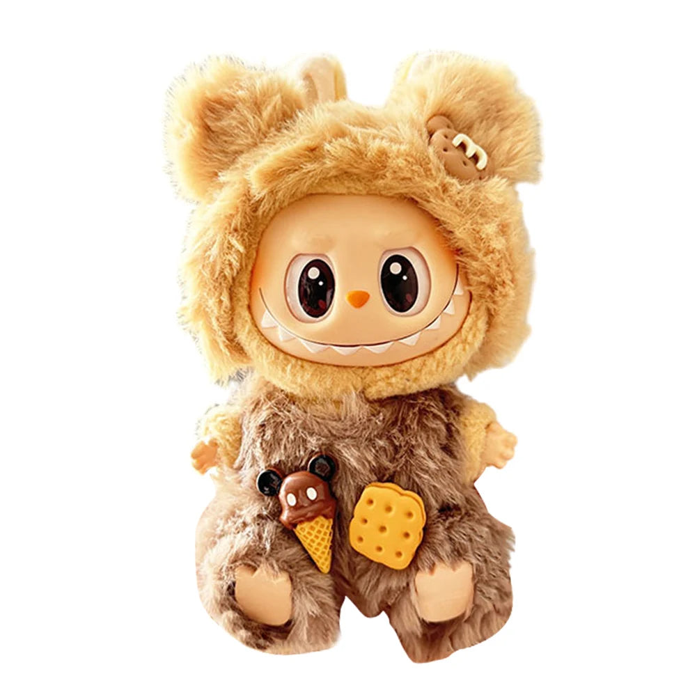 Labubu 17cm Plush Doll Clothes Outfit | K-Pop Inspired Overalls & Party Accessories (Clothing Only)