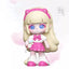 Toy figure with blonde hair, blue eyes, and a pink outfit holding a small white cat plush toy.