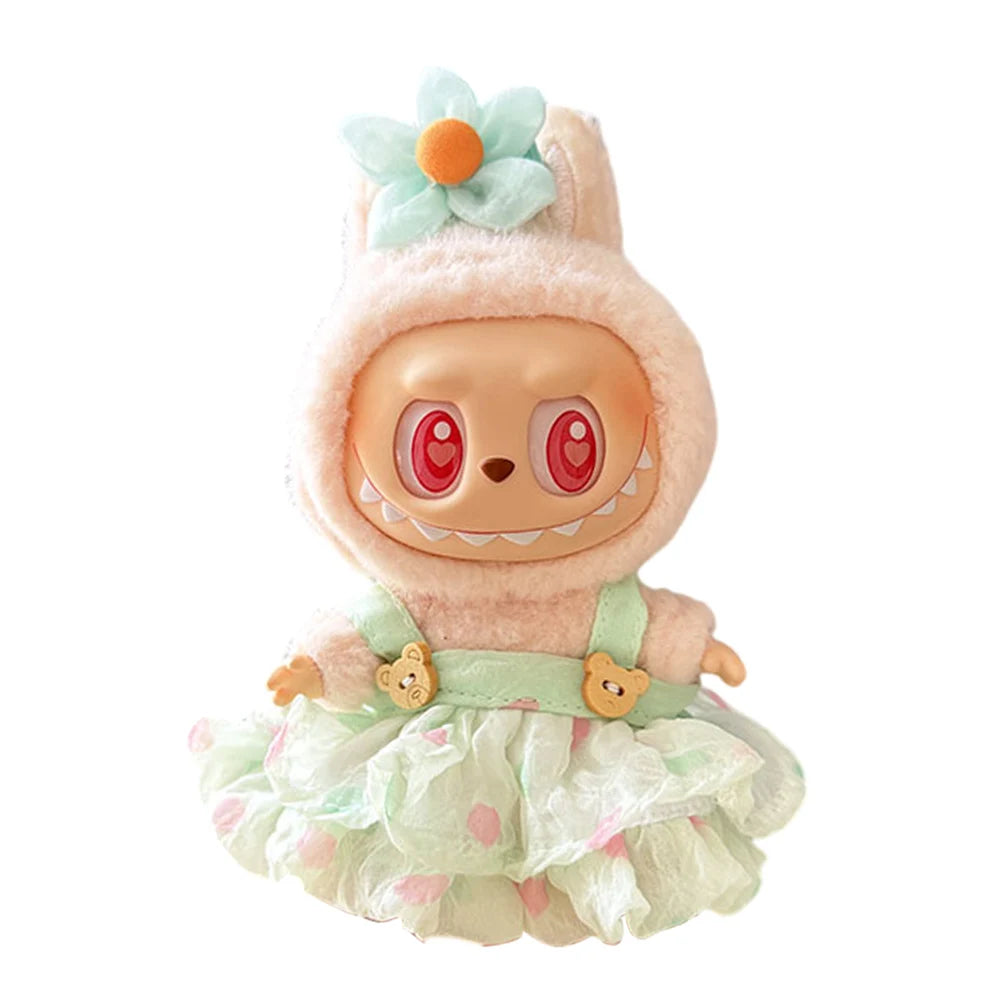 Labubu 17cm Plush Doll Clothes Outfit | K-Pop Inspired Overalls & Party Accessories (Clothing Only)