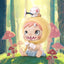 Cartoon character with a baby-like appearance in a forest setting with mushrooms