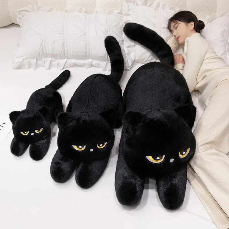 Cute Half Round Eyed Black Cat Plush display view