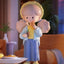 Animated character with angel wings holding a drink in a cozy indoor setting