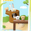 Cute animal-themed pen holder with plush toys on a cartoon-style background