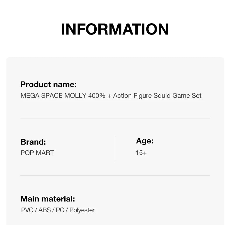 POP MART MEGA SPACE MOLLY 400% + Action Figure Squid Game Set