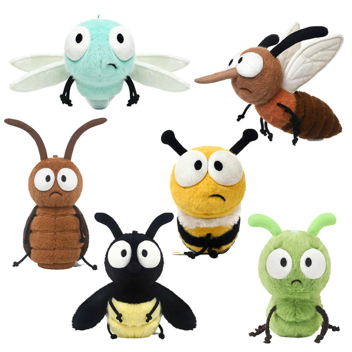 Cute Cartoon Insect Plush Toy Collection – Caterpillar, Firefly, Dragonfly, Mosquito, Cockroach