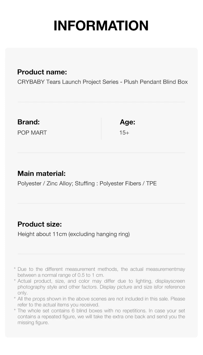 POP MART CRYBABY Tears Launch Project Plush Blind Box