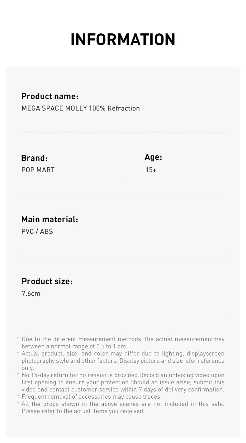 POP MART MEGA SPACE MOLLY 100% Refraction Limited to 2pcs per Order